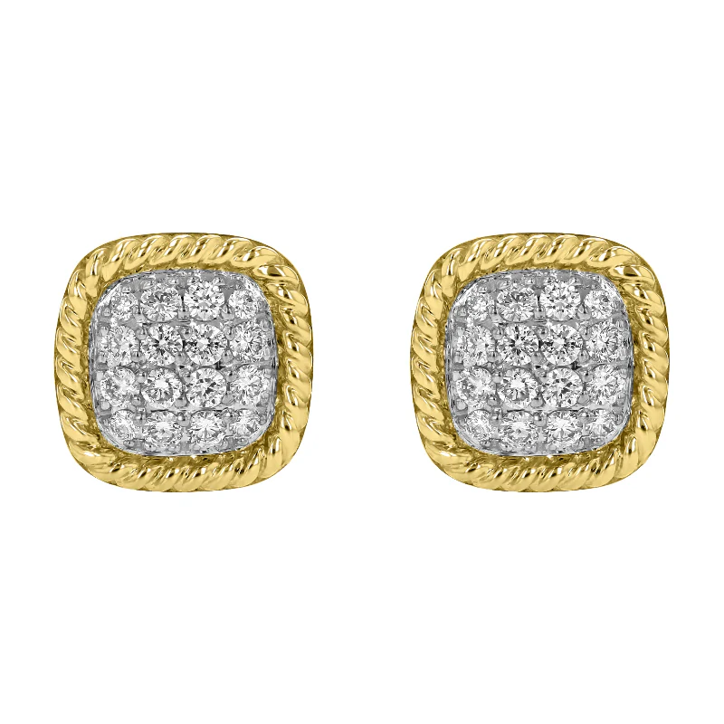 Diamond Cushion Studs with Rope Border - 18K Gold | VS Clarity