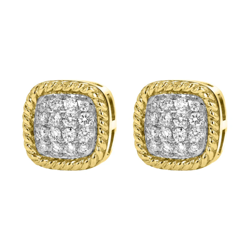 Diamond Cushion Studs with Rope Border - 18K Gold | VS Clarity - Image 4