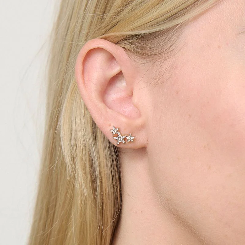 Three Stars Diamond Stud Earrings - 18K Gold | VS Clarity