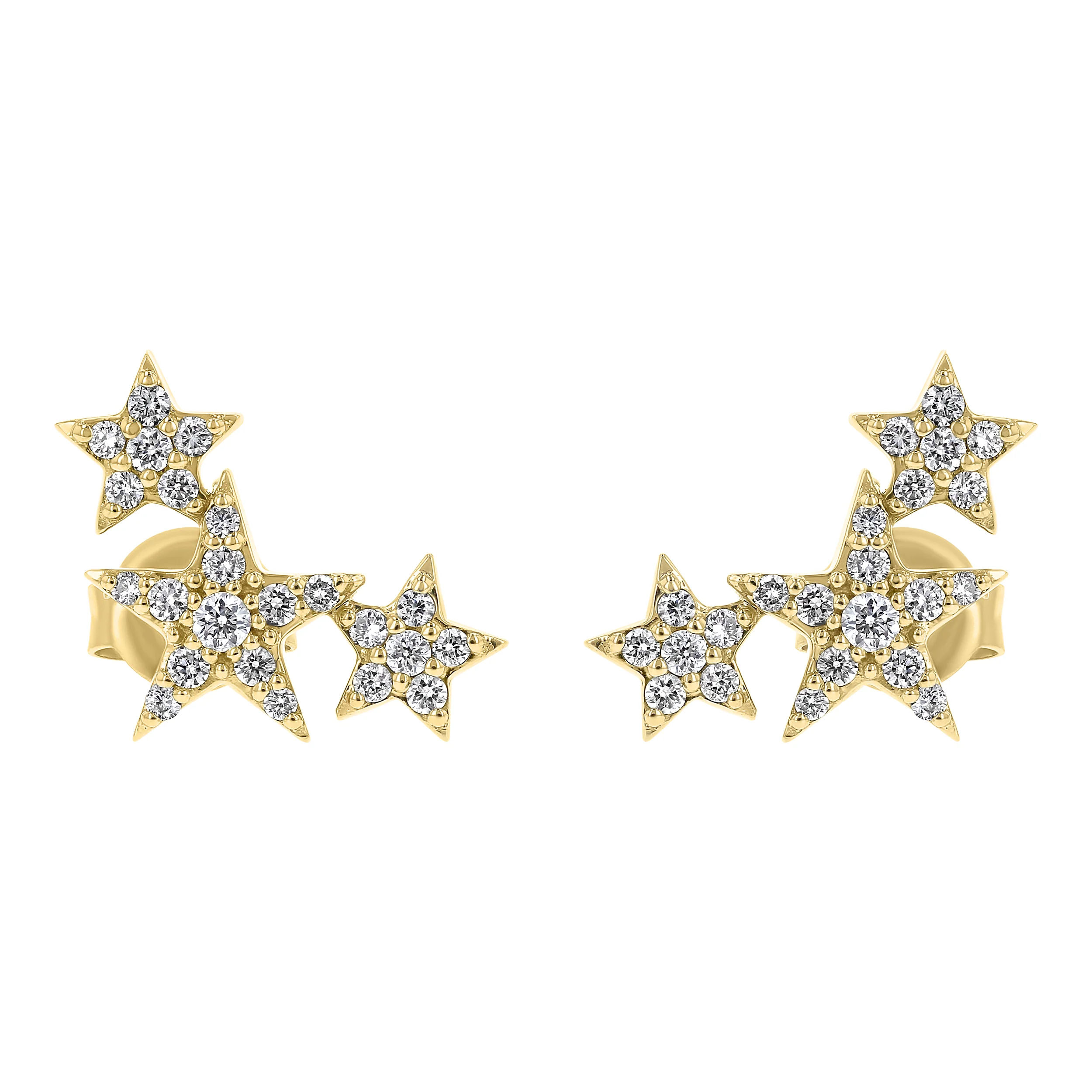 Three Stars Diamond Stud Earrings - 18K Gold | VS Clarity - Image 2