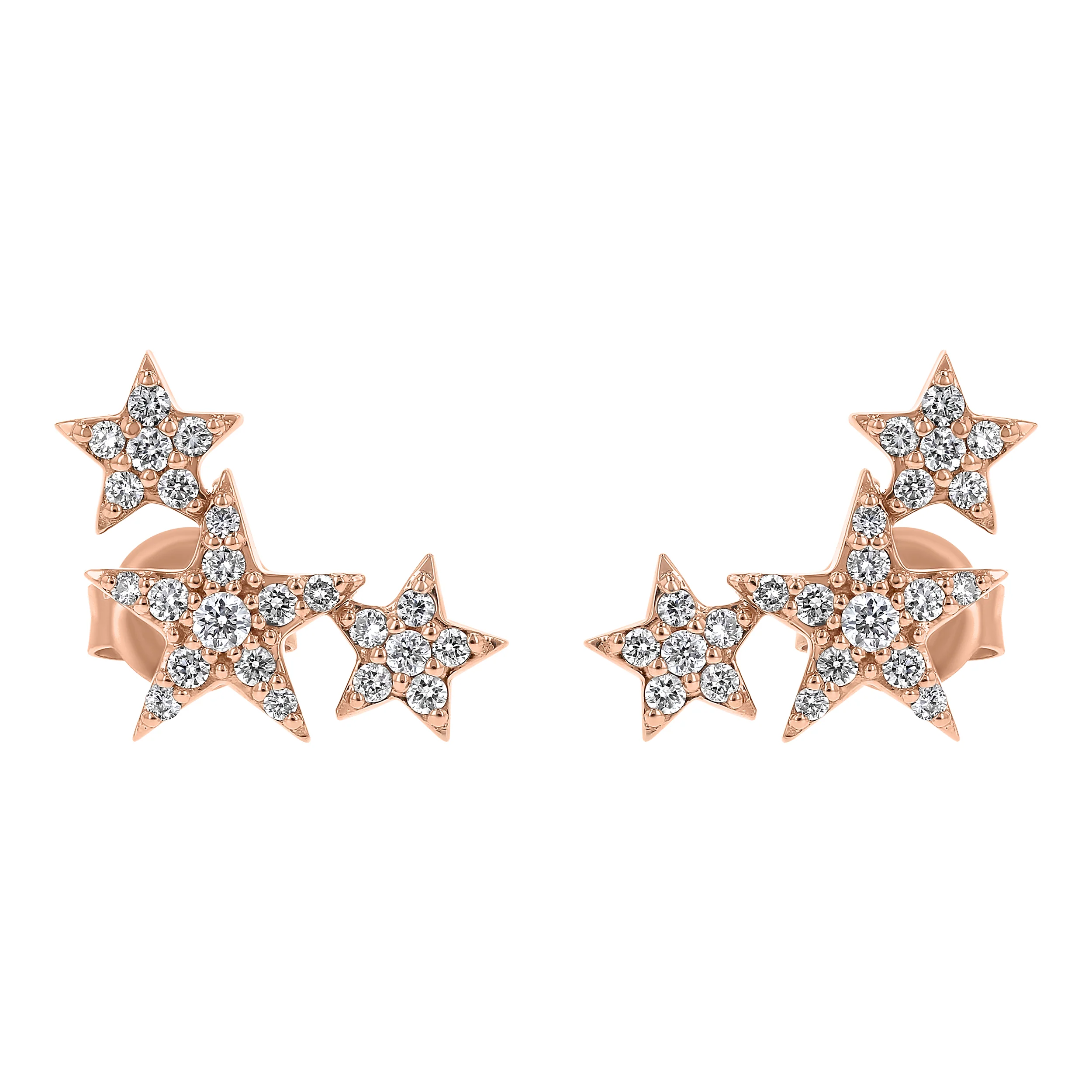 Three Stars Diamond Stud Earrings - 18K Gold | VS Clarity - Image 3