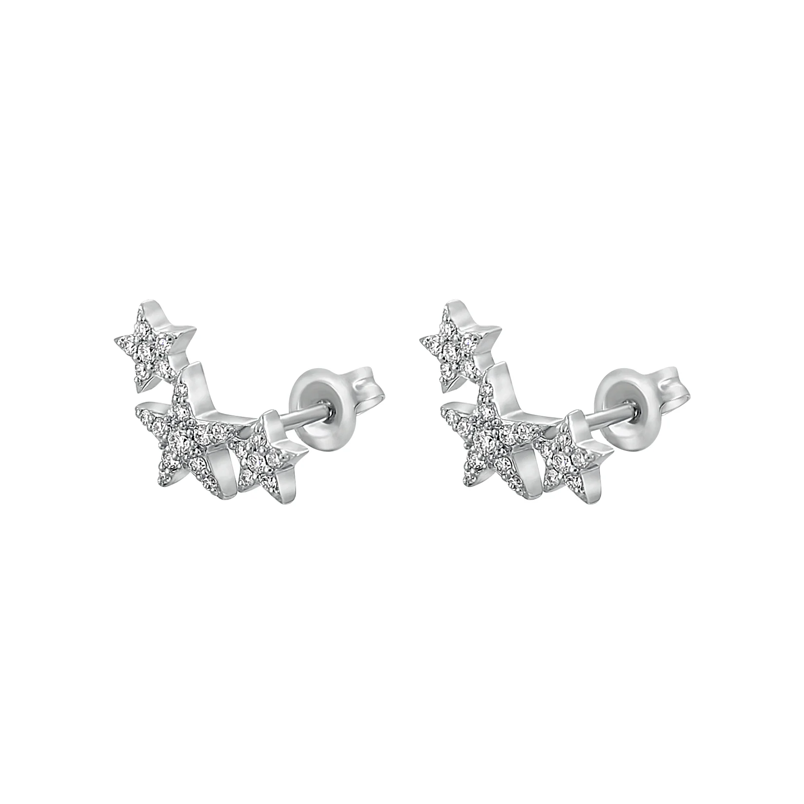 Three Stars Diamond Stud Earrings - 18K Gold | VS Clarity - Image 4