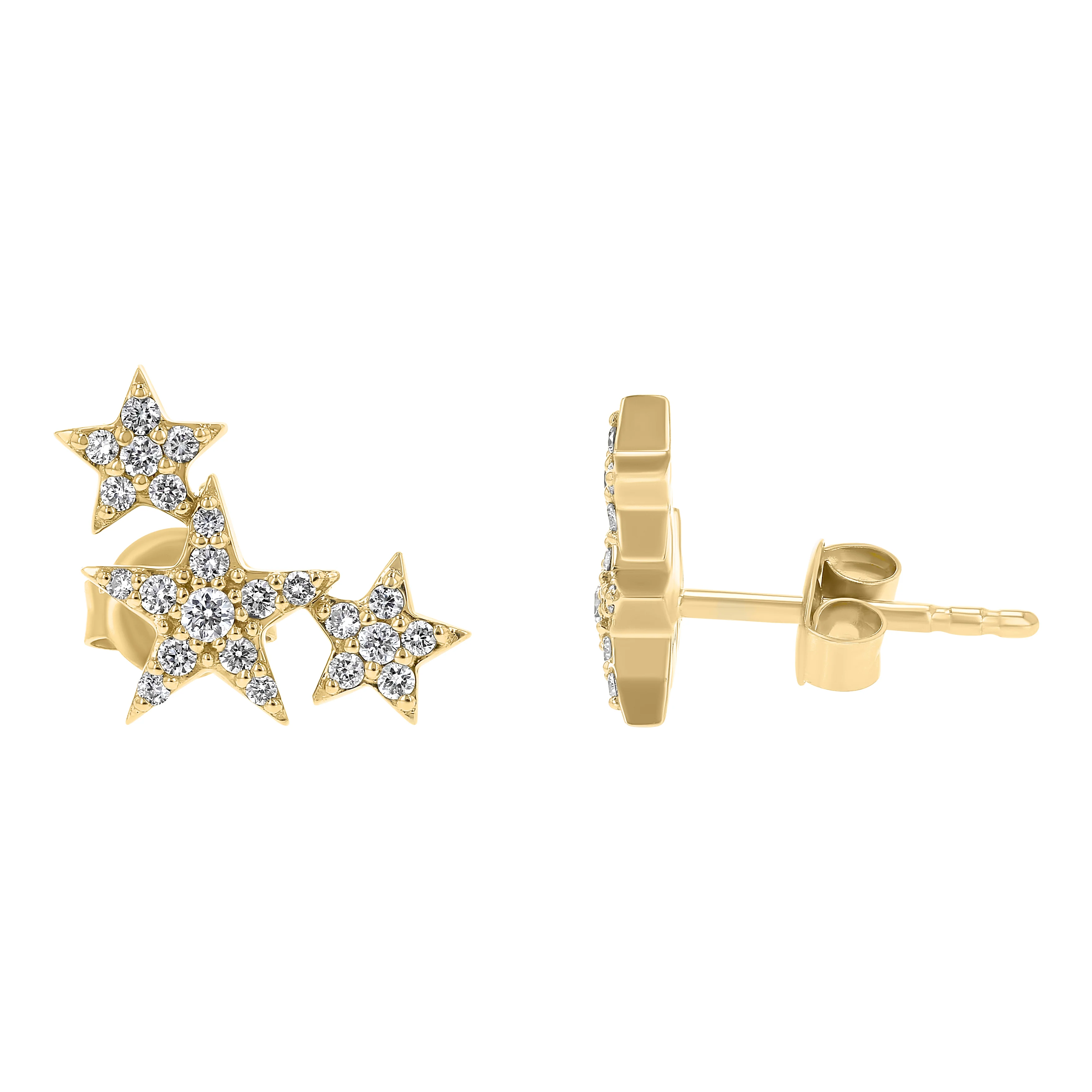 Three Stars Diamond Stud Earrings - 18K Gold | VS Clarity - Image 5