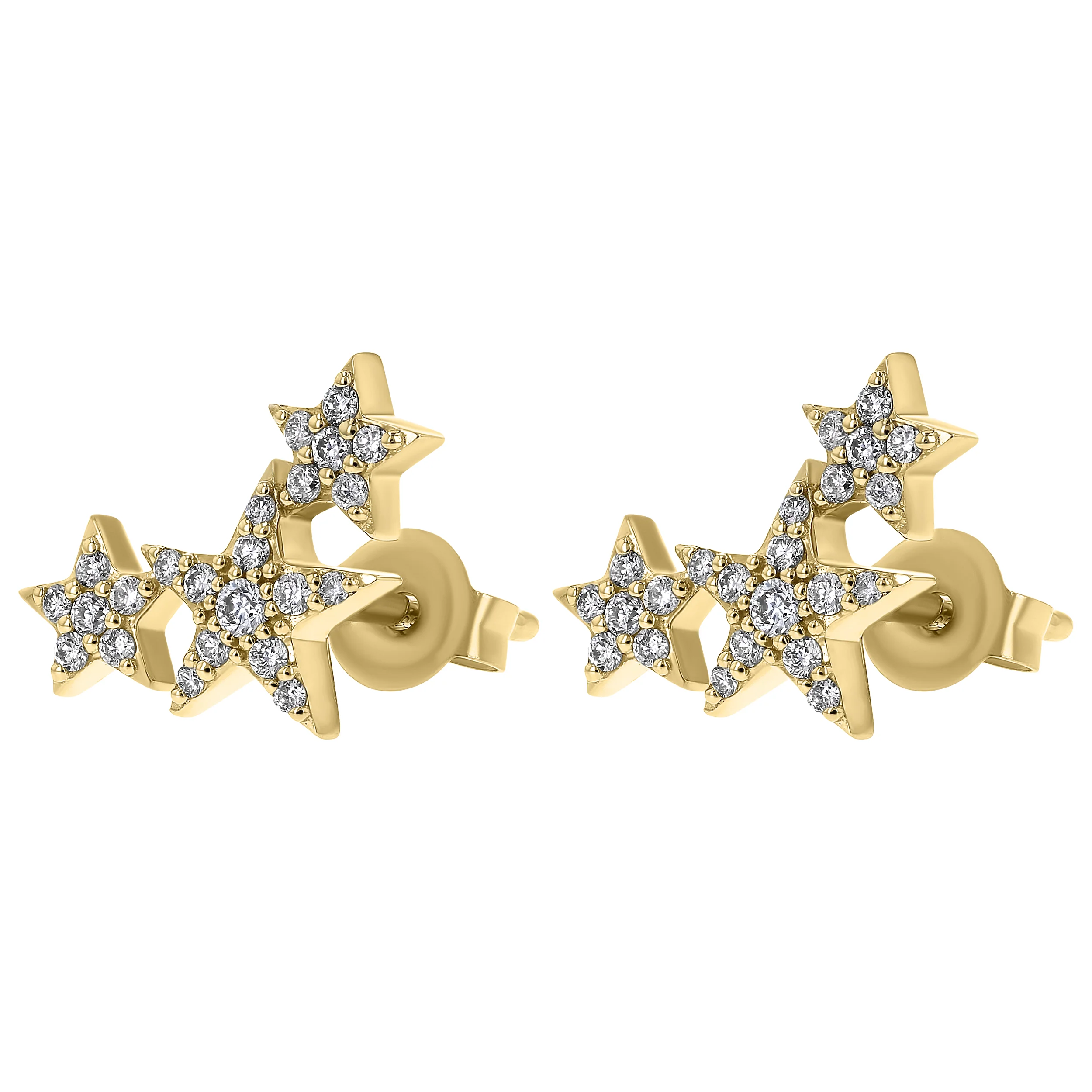 Three Stars Diamond Stud Earrings - 18K Gold | VS Clarity - Image 6