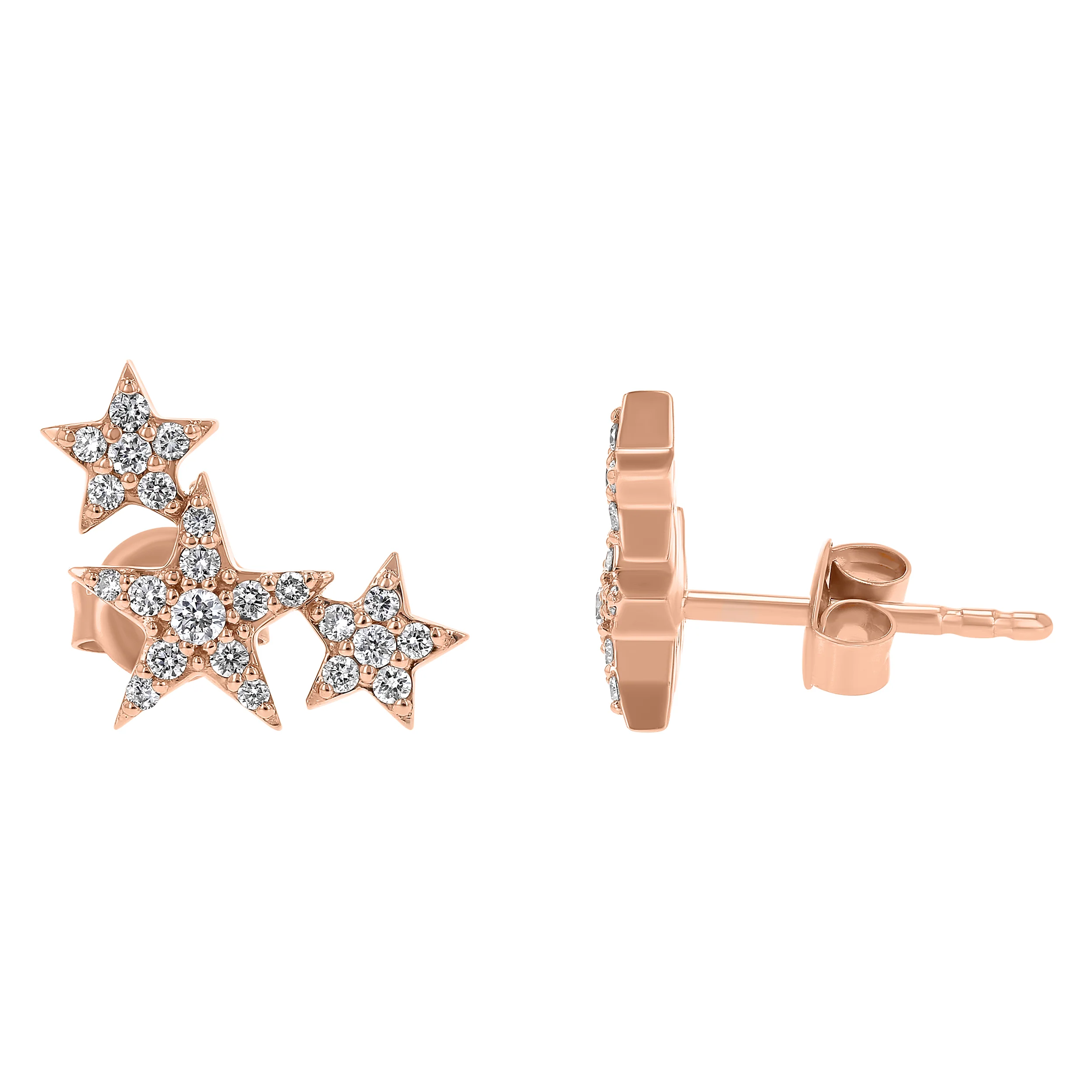 Three Stars Diamond Stud Earrings - 18K Gold | VS Clarity - Image 7