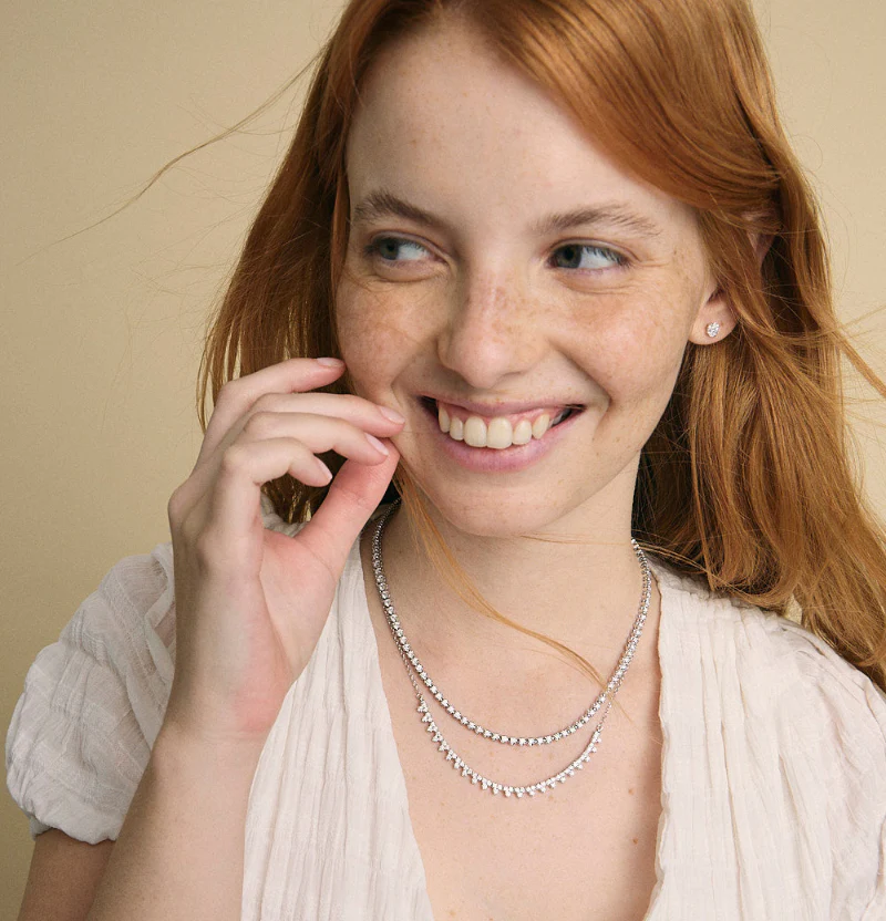 Triple Diamond Half-Tennis Necklace - 18K Gold | VS Clarity Natural Diamonds - Image 3