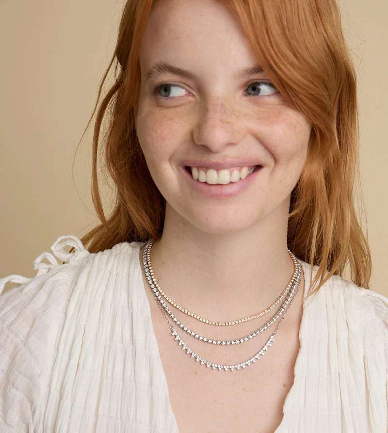 Triple Diamond Half-Tennis Necklace - 18K Gold | VS Clarity Natural Diamonds - Image 4