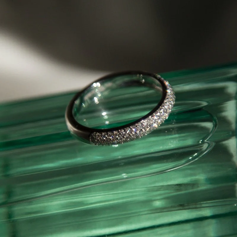 3 Row Pavé White Diamond Half Band - 18K Gold | VS Clarity Natural Diamonds - Image 4