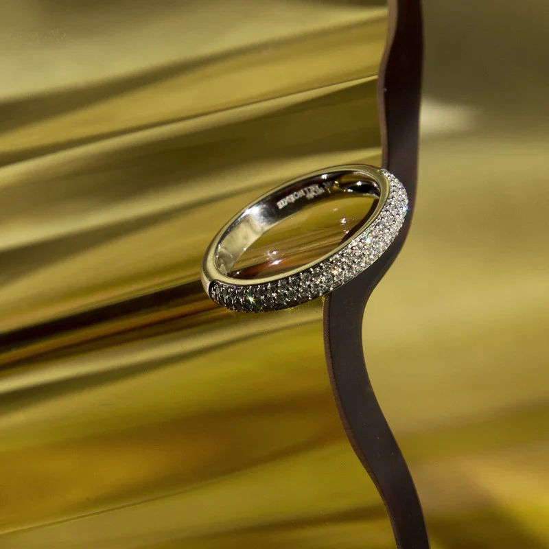 3 Row Pavé White Diamond Half Band - 18K Gold | VS Clarity Natural Diamonds - Image 6