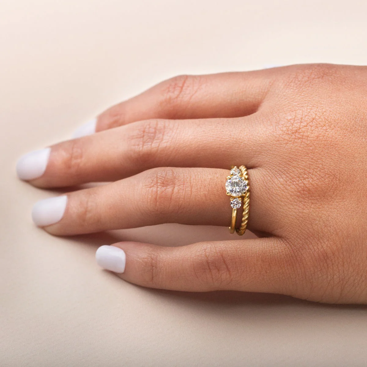 3-Stone Round Diamond Engagement Ring - 18K Gold - Image 8