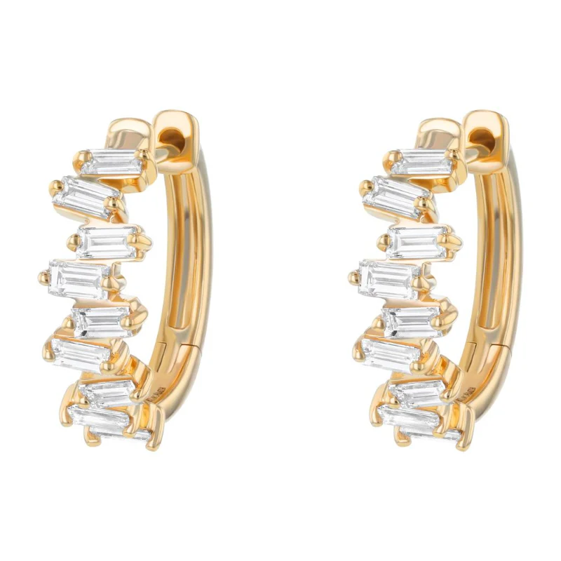 Baguette Cluster Hoop Earring - 14K Gold | VS Clarity Lab Grown Diamonds - Image 3