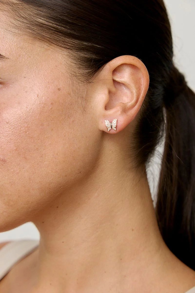 Rose Gold Butterfly Stud Earrings - 14K Gold | VS Clarity Lab Grown Diamonds - Image 3