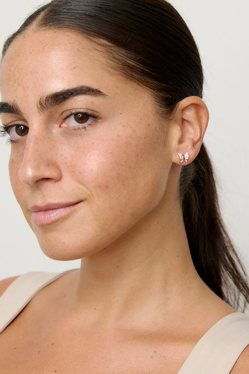 Rose Gold Butterfly Stud Earrings - 14K Gold | VS Clarity Lab Grown Diamonds - Image 5