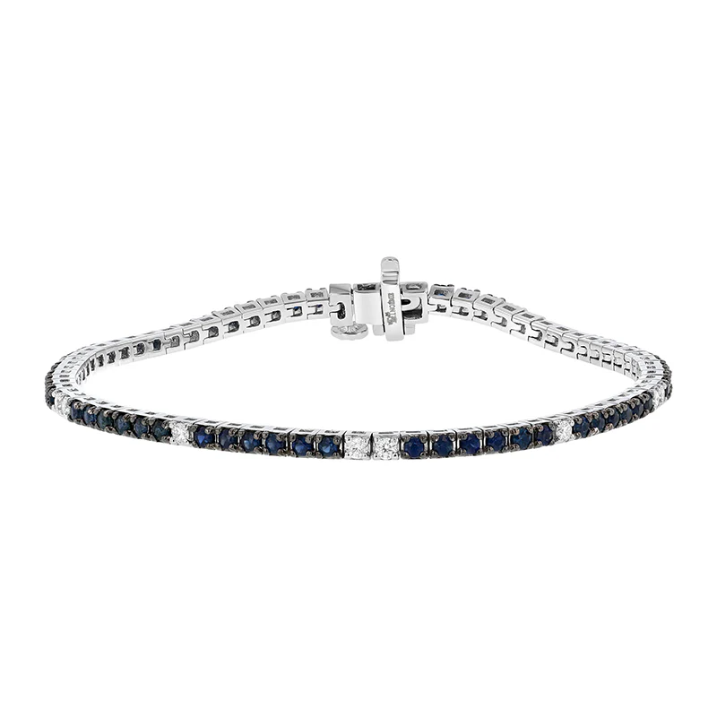 White Gold Blue Sapphire and Diamond Tennis Bracelet - 14K Gold | VS Clarity Lab Grown Diamonds - Image 3