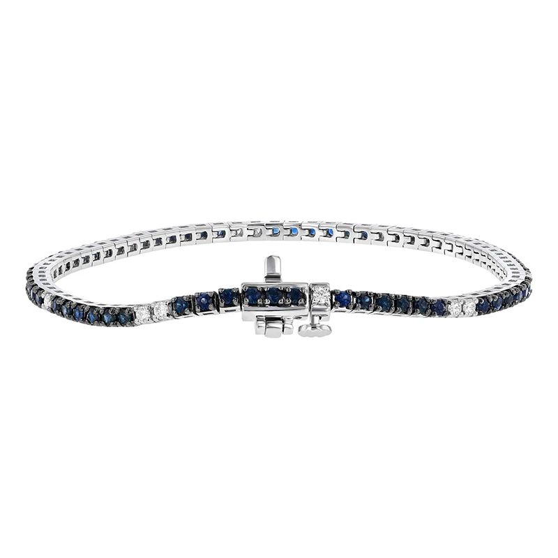 White Gold Blue Sapphire and Diamond Tennis Bracelet - 14K Gold | VS Clarity Lab Grown Diamonds - Image 4