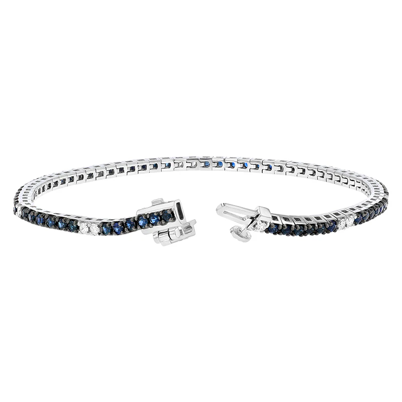 White Gold Blue Sapphire and Diamond Tennis Bracelet - 14K Gold | VS Clarity Lab Grown Diamonds - Image 5
