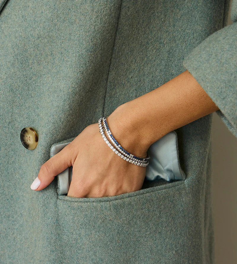 White Gold Blue Sapphire and Diamond Tennis Bracelet - 14K Gold | VS Clarity Lab Grown Diamonds - Image 7
