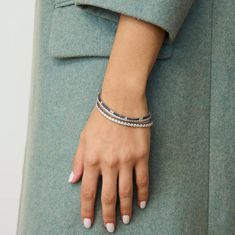 White Gold Blue Sapphire and Diamond Tennis Bracelet - 14K Gold | VS Clarity Lab Grown Diamonds - Image 8