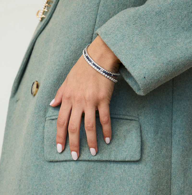 White Gold Blue Sapphire and Diamond Tennis Bracelet - 14K Gold | VS Clarity Lab Grown Diamonds - Image 9