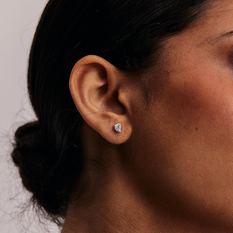 Half Cut Moon Diamond Studs - 18K Gold | VS Clarity Natural Diamonds