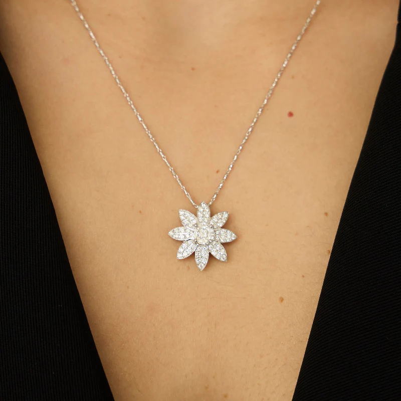 Cosmos Flower Petal Pendant Necklace - 18K Gold | VS Clarity Natural Diamonds - Image 2