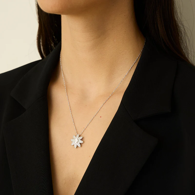 Cosmos Flower Petal Pendant Necklace - 18K Gold | VS Clarity Natural Diamonds - Image 5
