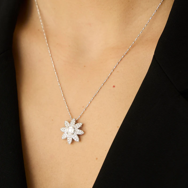 Cosmos Flower Petal Pendant Necklace - 18K Gold | VS Clarity Natural Diamonds - Image 6