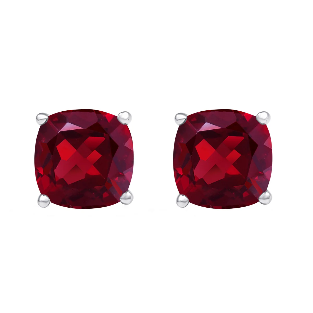 Cushion Ruby Stud Earrings - Sterling Silver - Image 2