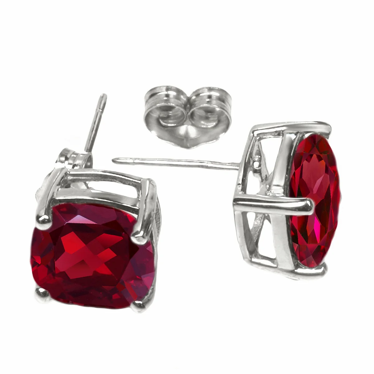 Cushion Ruby Stud Earrings - Sterling Silver - Image 3