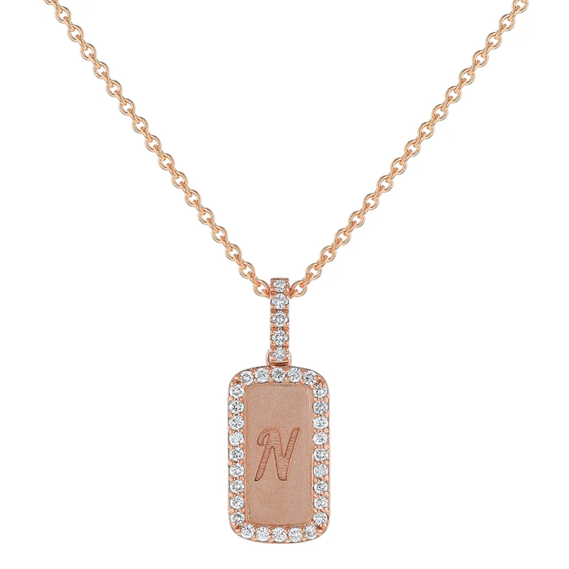 Personalized Diamond Dog Tag Necklace without the 18K Gold Chain - 18K Gold | VS Clarity - Image 4