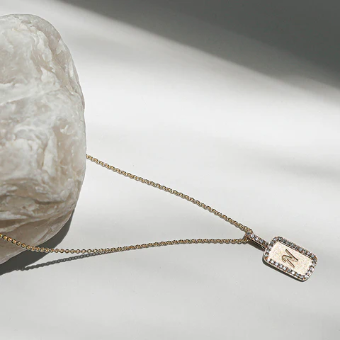 Personalized Diamond Dog Tag Necklace without the 18K Gold Chain - 18K Gold | VS Clarity - Image 5
