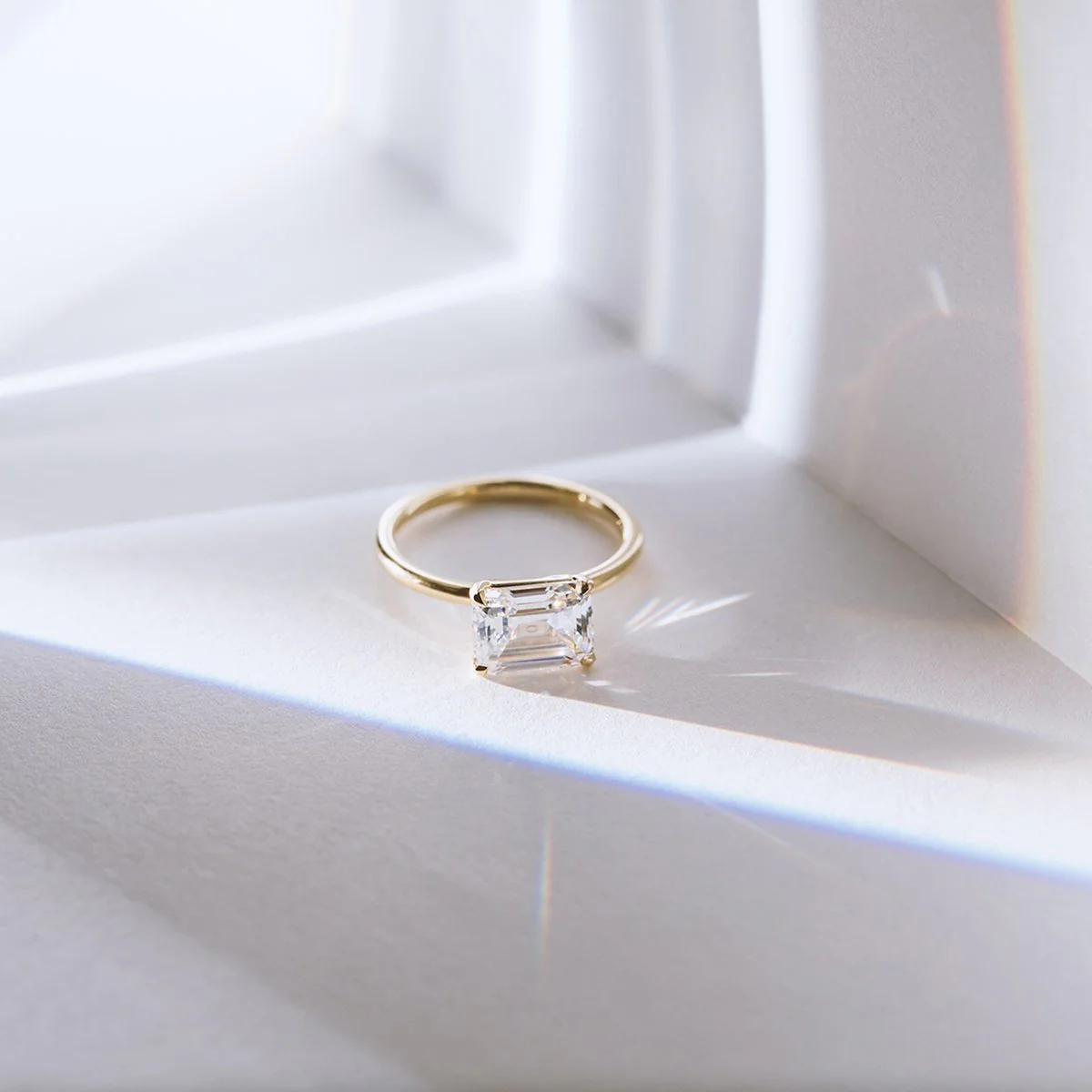 East-West Halo Diamond Engagement Ring - 18K Gold - Image 14