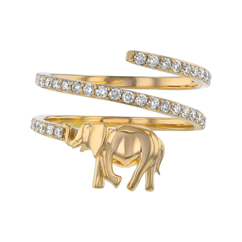 Elephant Diamond Spiral Ring - 18K Gold | VS Clarity Natural Diamonds - Image 4