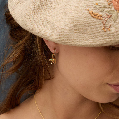 Diamond Huggies with Emerald Elephant - 18K Gold | VS Clarity Natural Diamonds - Image 6