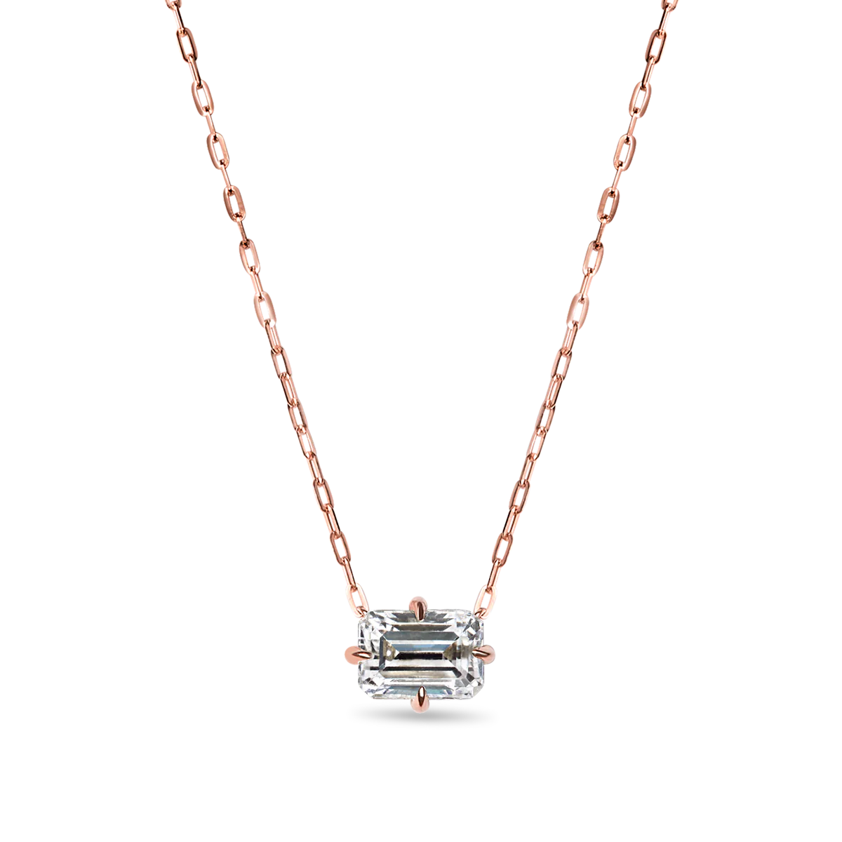 Emerald Cut Diamond Solitaire Pendant - 18K Gold - Image 3