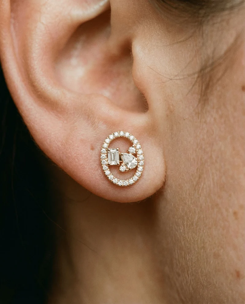 Floating Multi Shape Halo Stud Earrings - 14K Gold | VS Clarity Lab Grown Diamonds - Image 4