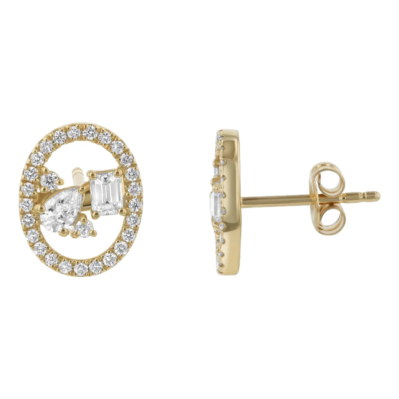 Floating Multi Shape Halo Stud Earrings - 14K Gold | VS Clarity Lab Grown Diamonds - Image 3