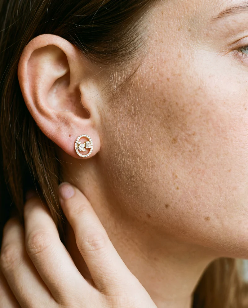Floating Multi Shape Halo Stud Earrings - 14K Gold | VS Clarity Lab Grown Diamonds