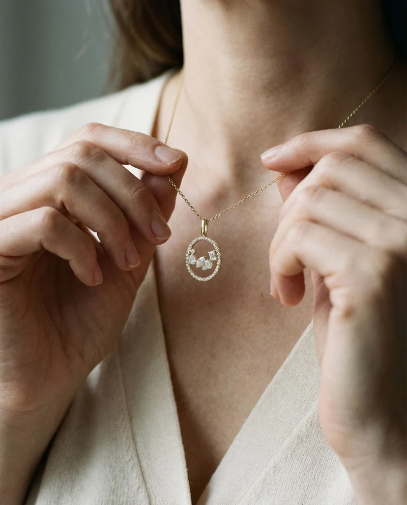 Floating Multi Shape Halo Pendant - 18K Gold | VS Clarity - Image 3