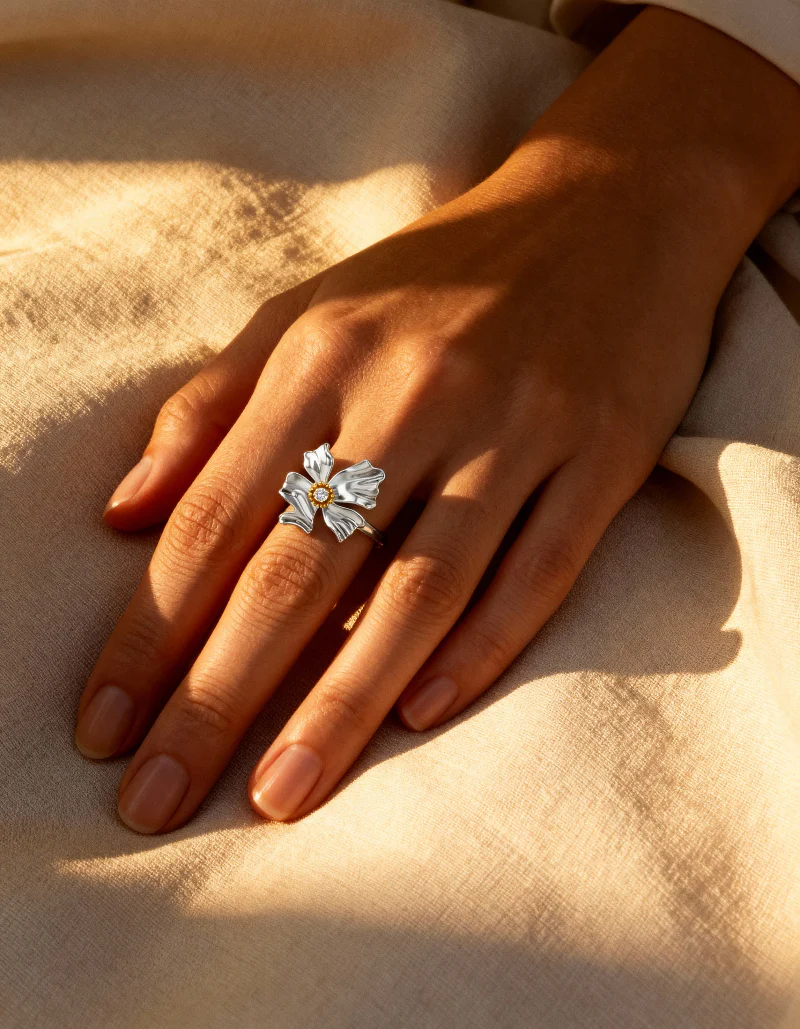 Floral Alchemy Two-Toned Diamond Ring - 18K Gold | VS Clarity - Image 2