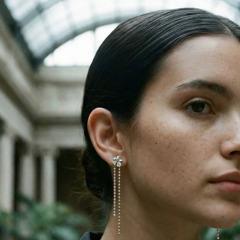 Floral Alchemy with Dangling Vines Earrings - 14K Gold | VS Clarity Lab Grown Diamonds - Image 2