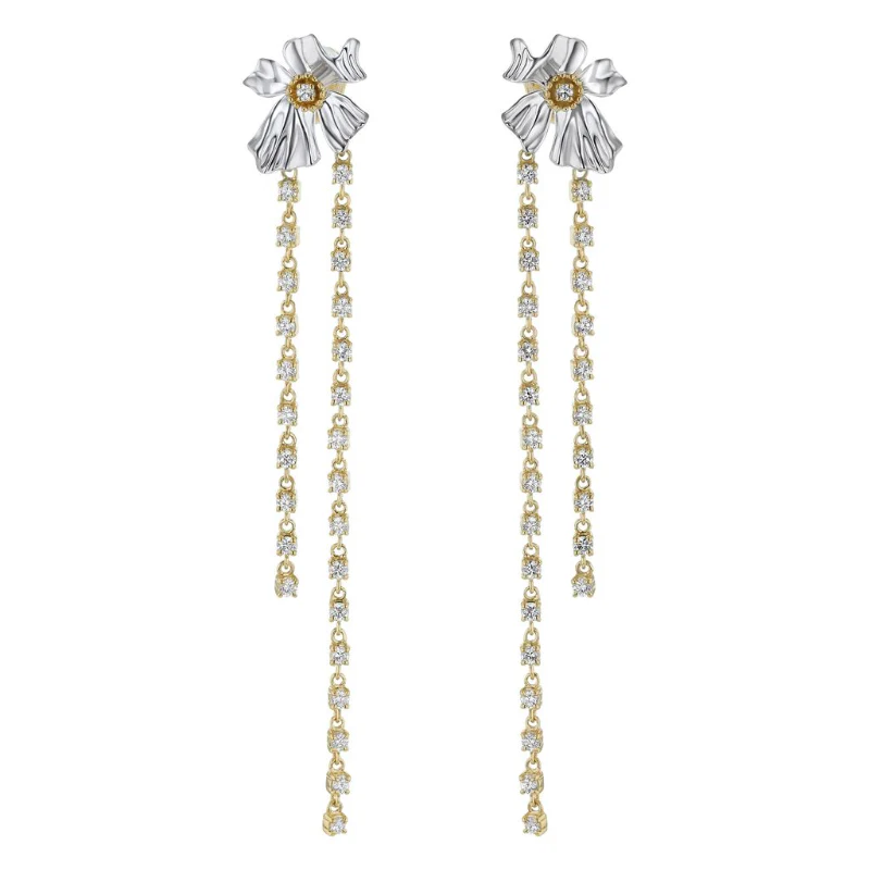 Floral Alchemy with Dangling Vines Earrings -Sterling Silver | VS Clarity Lab Diamonds - Image 2