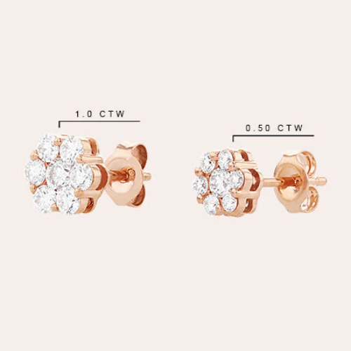 Flower Diamond Stud Earrings with 1.0 Carats - 18K Gold | VS Clarity Natural Diamonds - Image 9