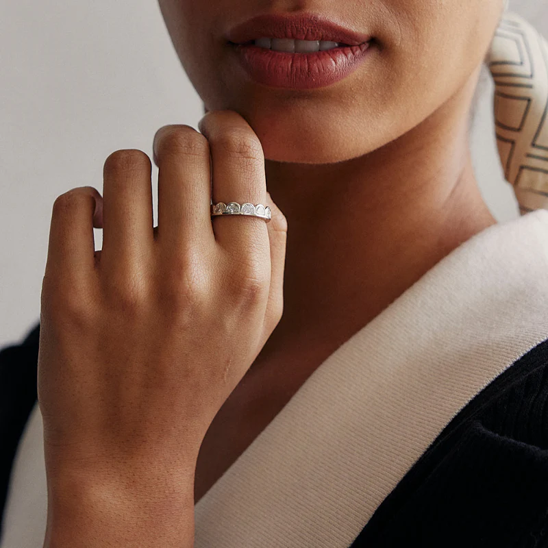 Half Moon Cut Diamond Eternity Band Ring - 18K Gold | VS Clarity Natural Diamonds - Image 3