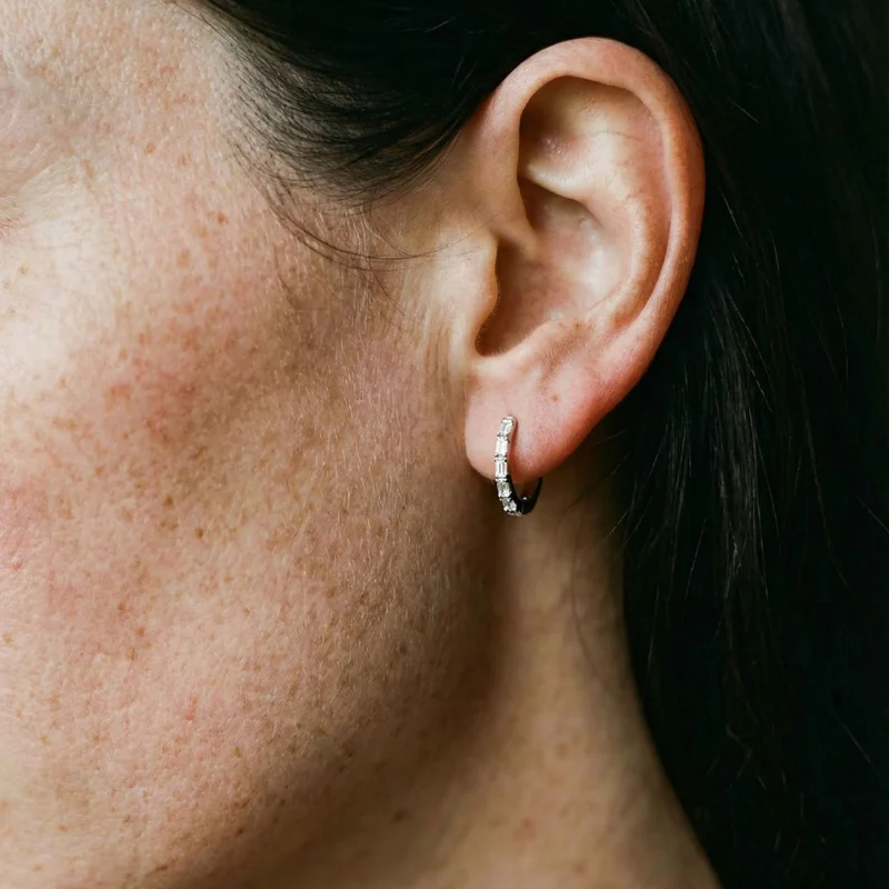 Huggie Baguette Earrings - Sterling Silver | VS Clarity Lab Diamonds - Image 3