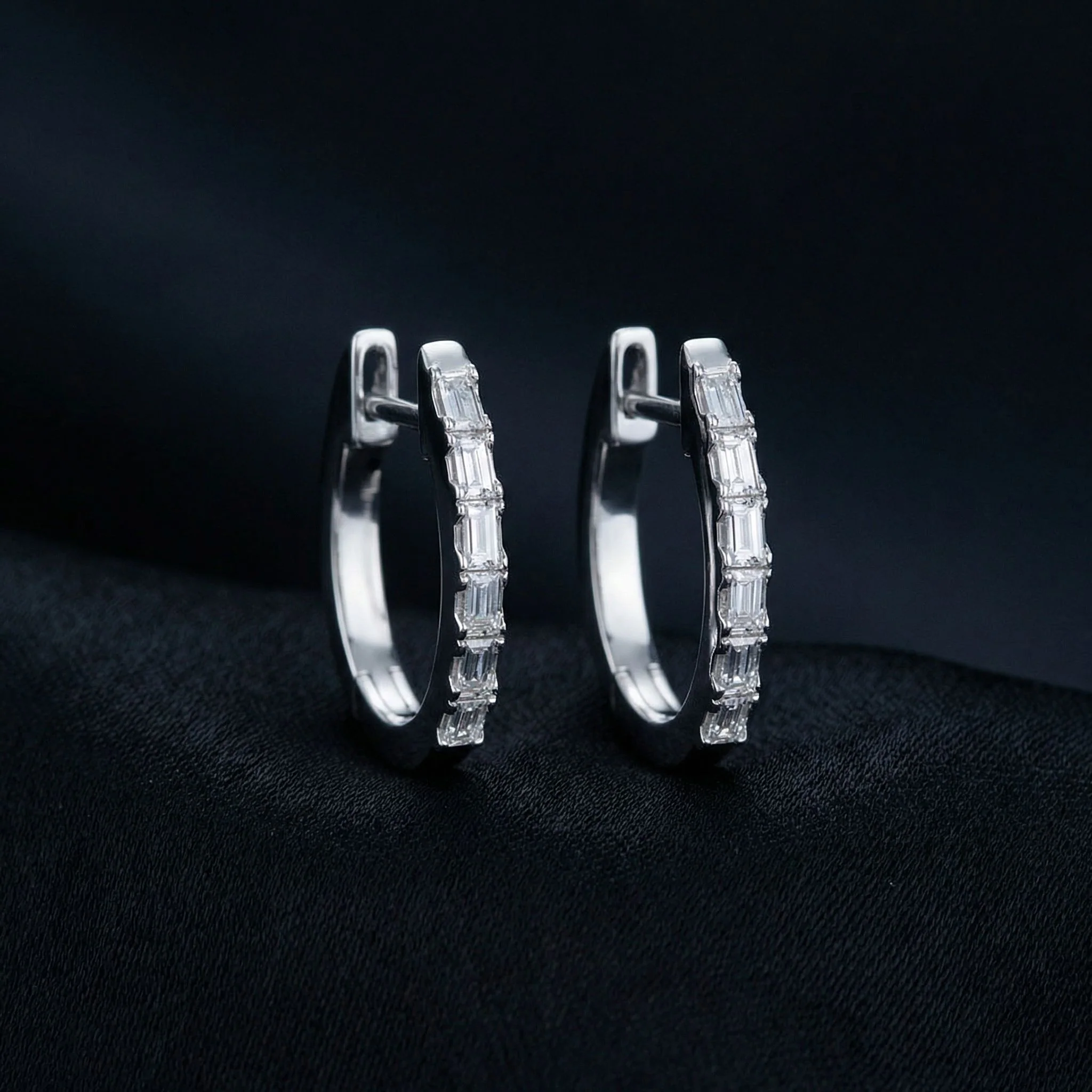 Huggie Baguette Earrings - Sterling Silver | VS Clarity Lab Diamonds - Image 4