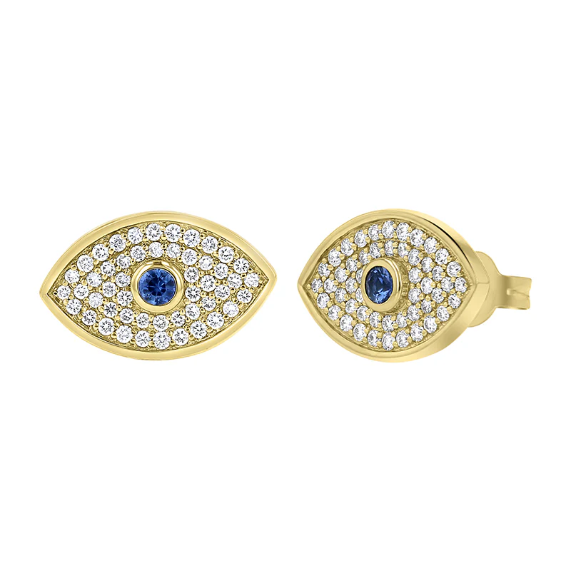 Evil Eye Earrings - 14K Gold | VS Clarity Lab Grown Diamonds - Image 2