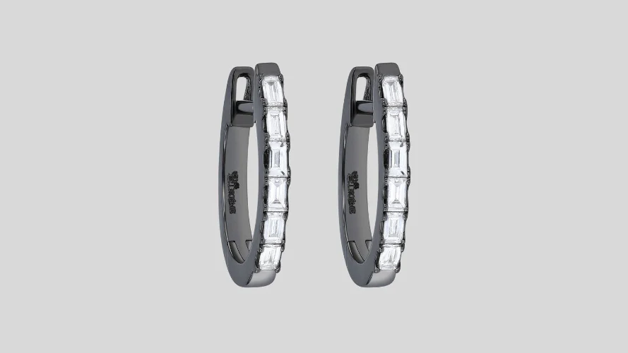 Huggie Baguette Earrings - 18K Gold | VS Clarity Natural Diamonds - Image 4