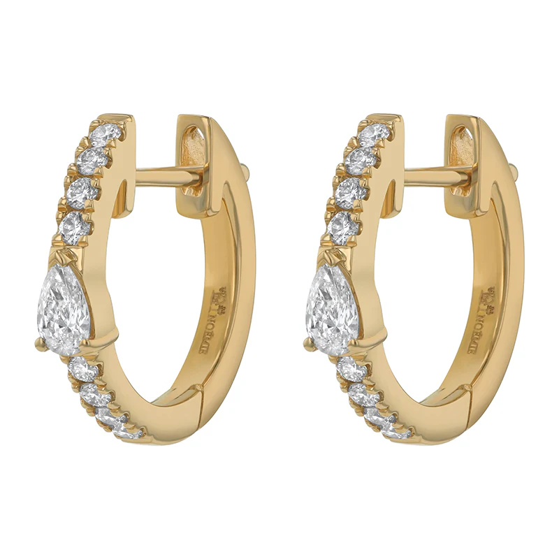 Huggies with Round and Pear Diamonds - 14K Gold | VS Clarity Lab Grown Diamonds - Image 2