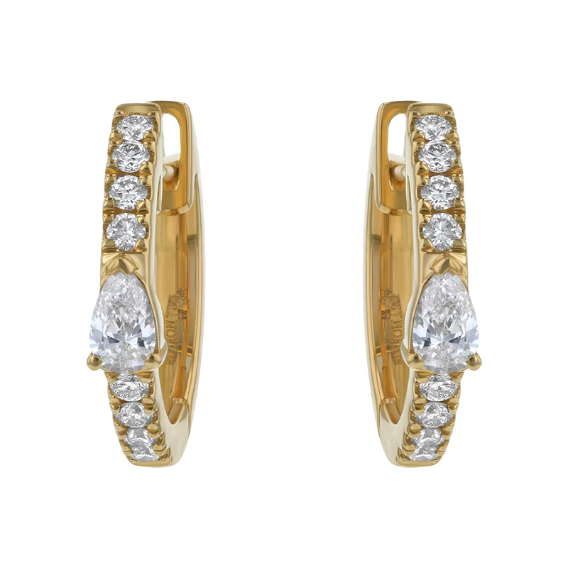 Huggies with Round and Pear Diamonds - 14K Gold | VS Clarity Lab Grown Diamonds - Image 3